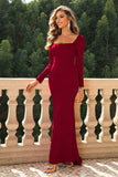 themeisles Square Neck Long Sleeve Dress