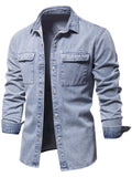 themeisles Men's Single-breasted Lapel Long-sleeved Thin Section Denim Jacket Jacket Trend Jacket Casual Washed Denim Tops