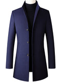 themeisles Men's Winter Coat Wool Coat Overcoat Business Daily Wear Winter Fall Wool Thermal Warm Outdoor Outerwear Clothing Apparel Fashion Warm Ups Solid Colored Pocket Standing Collar Single Breasted