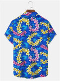 themeisles Summer Short Sleeve Men's Hawaiian Shirt Blue Printed Top
