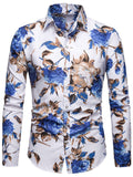 themeisles Fall New Men's Slim Type Plus Size Long-sleeved Flower Shirt Fashion Casual Comfort Breathable Shirt