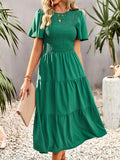 themeisles Solid Color Elastics Short Sleeves Loose Round-neck Midi Dresses