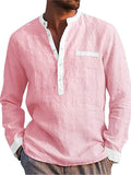 themeisles Light Mature Casual Men's Button-down Collar Long-sleeved Henley Shirt Cotton Shirt Regular Men's Shirts M-XXL