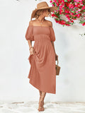 themeisles Off-Shoulder Balloon Sleeve Midi Dress