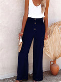 themeisles Women's Spring and Summer New Women's Pants Solid Color Cotton and Linen Elastic Loose Casual Wide-legged Women's Pants