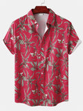 themeisles New Men's Casual Floral Print Fashion Urban Lapel Short-sleeved Loose Type Beach Vacation Cardigan Shirt Man
