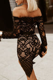 themeisles Off-Shoulder Long Sleeve Lace Dress