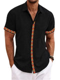 themeisles Summer Shirt Short Sleeve Cardigan Shirt Men's Cuff Front Color Lapel Shirt