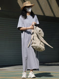 themeisles Casual Short Sleeves Solid Color Round-Neck Maxi Dress