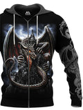 themeisles Men's Unisex Full Zip Hoodie Jacket Black Hooded Dragon Graphic Prints Zipper Print Sports & Outdoor Daily Sports 3D Print Streetwear Designer Casual Spring & Fall Clothing Apparel Hoodies