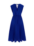 themeisles Tied Waist Solid Color Pleated Sleeveless V-Neck Midi Dresses