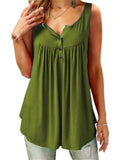 themeisles Summer Solid Color Pleated Sleeveless Women's Casual T-shirt Mid-length Button-down Undershirt Top