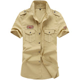 themeisles Summer Short-sleeved Shirt Men's Military Youth Casual Korean Slim Cotton Shirt Men's Labor Military