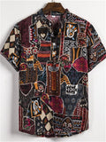 themeisles Summer New Fashion Urban Short-sleeved Linen Cardigan Shirt Men's Printed Casual Comfortable Style Flower Shirt