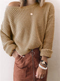 themeisles Solid Color Round Neck Vintage Knitting Pullover Sweater