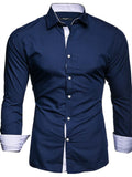 themeisles Men's Dress Shirt Button Up Shirt Collared Shirt Plain Solid Colored Collar Classic Collar Black White Red Navy Blue Royal Blue Wedding Work Long Sleeve Patchwork Clothing Apparel Cotton Basic