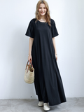 themeisles Simple Loose Short Sleeves Solid Color Round-Neck Maxi Dresses