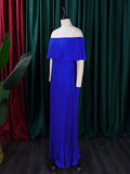 themeisles Wrap Pleated Solid Color Off-The-Shoulder Evening Dresses