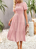 themeisles Solid Color Elastics Short Sleeves Loose Round-neck Midi Dresses
