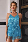 themeisles Halter Neck Backless Fringe Dress