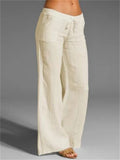 themeisles Women's Pants Trousers Linen Black White Khaki Fashion Casual Daily Side Pockets Full Length Comfort Solid Color S M L XL 2XL