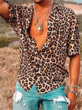 themeisles Men's Shirt Leopard Graphic Prints Turndown Brown Street Casual Short Sleeve Button-Down Print Clothing Apparel Sports Fashion Streetwear Designer