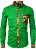 themeisles Men's New Lapel Long-sleeved Cardigan Shirt Fashion Casual Printed Shirt Men Splicing Color Collision