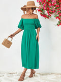 themeisles Off-Shoulder Balloon Sleeve Midi Dress