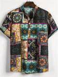 themeisles Summer New Fashion Urban Short-sleeved Linen Cardigan Shirt Men's Printed Casual Comfortable Style Flower Shirt