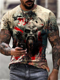 themeisles Summer New Men's Slim Viking Mythology Printed Round Neck Casual Sports 3D T-shirt