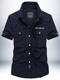 themeisles Men's Shirt Button Up Shirt Casual Shirt Summer Shirt Beach Shirt White Navy Blue khaki Army Green Short Sleeve Plain Lapel Daily Vacation Embroidered Clothing Apparel Fashion Casual Comfortable