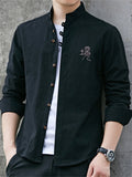 themeisles Printed Solid Color Youth Men's Shirts Autumn New Slim Long-sleeved Collar Casual Fashion Shirt Men Tide Workwear