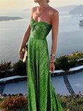 themeisles Spring and Summer New Sexy Wrap Hot Gold Party Temperament Elegant Dress Collarless Casual Swing Long Dress Celebrity Wind Dress