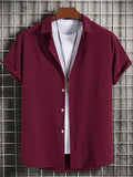 themeisles Summer Solid Color Hot New Men's Breathable Casual Comfortable Shirt Short-sleeved Lapel Shirt Men's