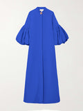 themeisles Loose Flower Shape Solid Color Stand Collar Lantern Sleeves Maxi Dresses