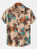 themeisles Men's Floral Short-sleeved Shirt Youth Men's Men's Shirts Spring and Summer New Short-sleeved Loose Type Lapel Shirt