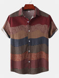 themeisles Summer Men's Short-sleeved Shirt Color Blocking Fashion Design Men's Lapel Short-sleeved Shirt Man