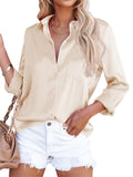 themeisles Satin Long Sleeve V-neck Office Business Shirt Female