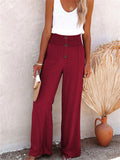 themeisles Women's Spring and Summer New Women's Pants Solid Color Cotton and Linen Elastic Loose Casual Wide-legged Women's Pants
