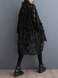 themeisles Tasseled Split-side Split-Joint Solid Color Flower Print Buttoned Loose Long Sleeves Lapel Midi Dresses