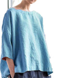 themeisles Women's Round Neck Cotton Linen Loose Tops with A Hundred Literary Retro Model Blouse Comfortable Casual Seven-point Sleeve Top