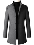 themeisles Men's Winter Coat Wool Coat Overcoat Business Daily Wear Winter Fall Wool Thermal Warm Outdoor Outerwear Clothing Apparel Fashion Warm Ups Solid Colored Pocket Standing Collar Single Breasted