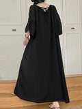 themeisles Solid Color Loose Half Sleeves Round-Neck Midi Dresses