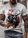 themeisles Summer New Men's Slim Viking Mythology Printed Round Neck Casual Sports 3D T-shirt
