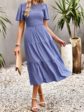 themeisles Solid Color Elastics Short Sleeves Loose Round-neck Midi Dresses