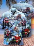 themeisles Men's Shirt Graphic Shirt Santa Claus Turndown Sea Blue Navy Blue + Black Green Blue Purple Street Casual Short Sleeve 3D Button-Down Clothing Apparel Fashion Designer Casual Comfortable