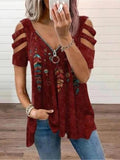 themeisles V-neck Zipper Pullover Printed Short Sleeve Loose T-shirt Women's Jacket