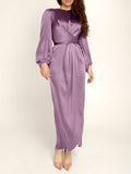 themeisles Zipper Tied Waist Solid Color High-Waisted Wrap Round-neck Maxi Dresses