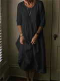 themeisles Casual Round Neck Linen Solid Color Long Dress
