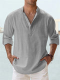 themeisles Men's Linen Shirt Casual Shirt Beach Shirt Henley Shirt Black White Pink Long Sleeve Plain Henley Spring & Summer Hawaiian Holiday Clothing Apparel